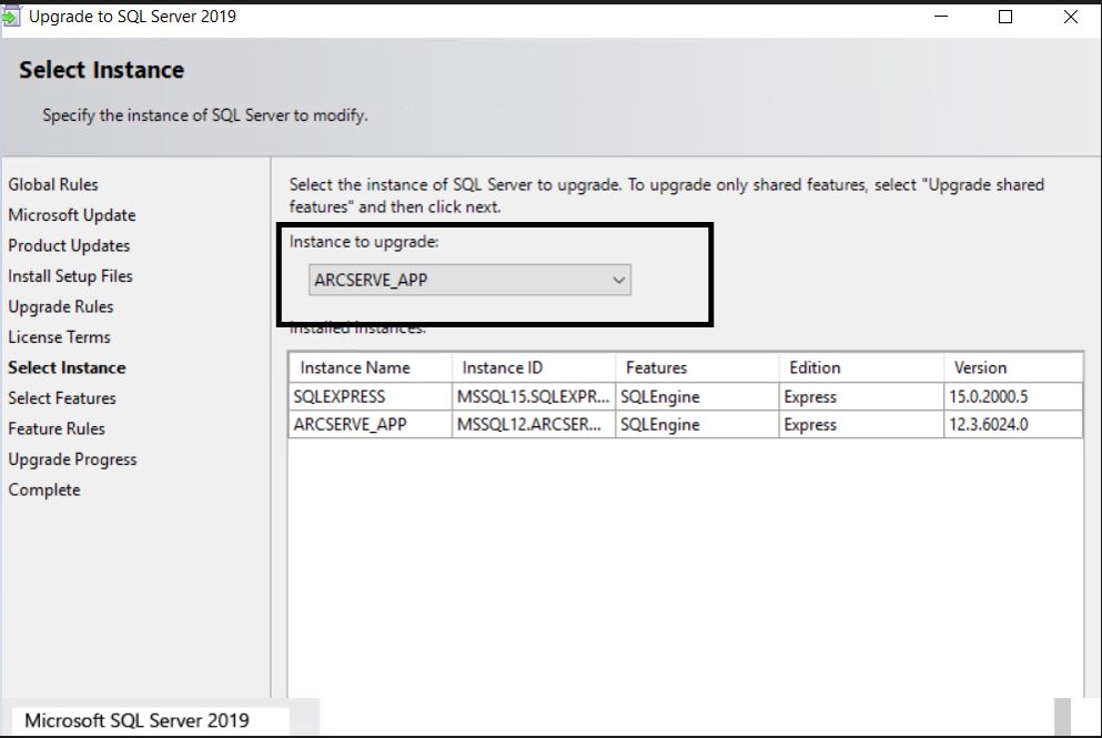 Arcserve udp how to manually upgrade sql express 2014 to sql express